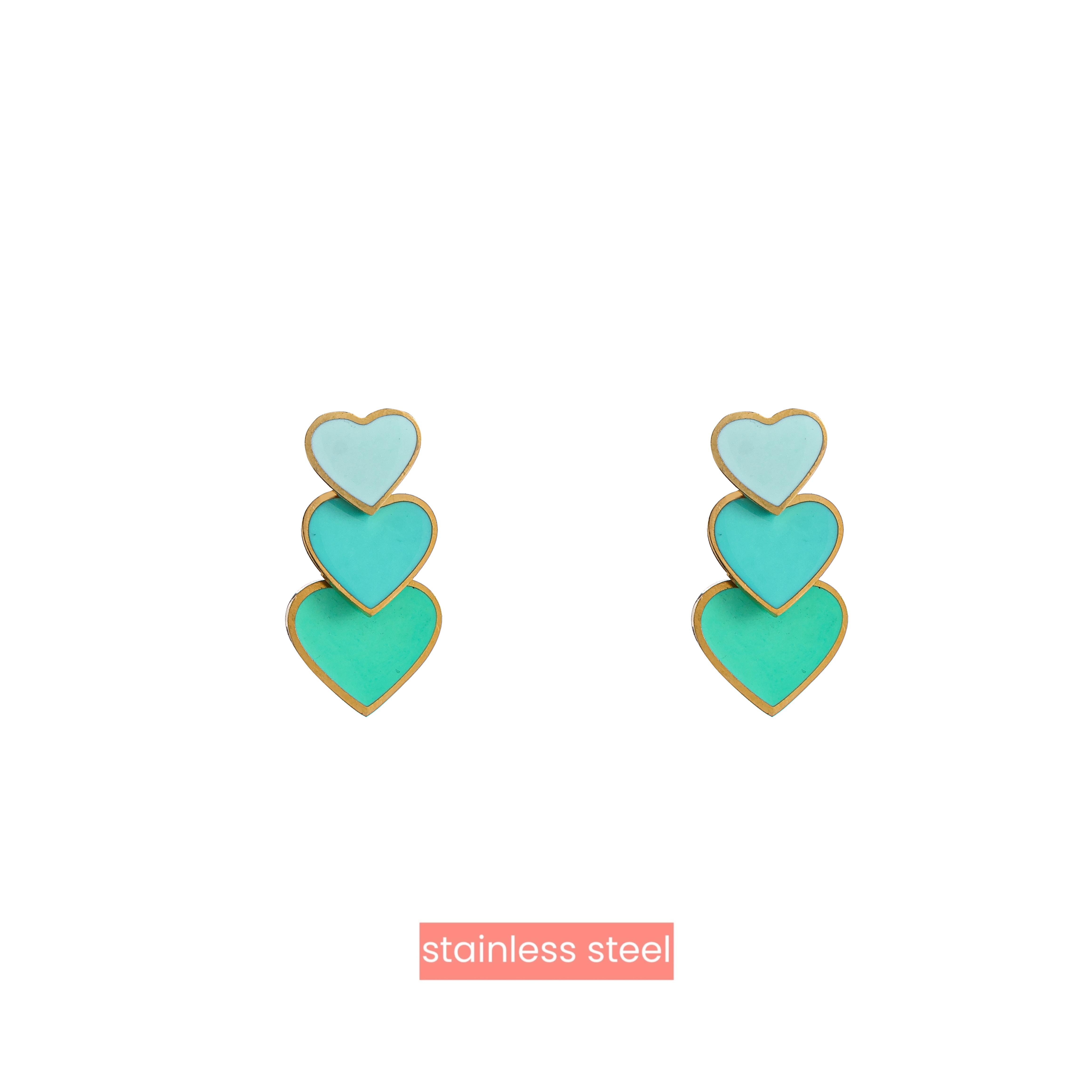 Oorbel Three Little Hearts Blue Gold