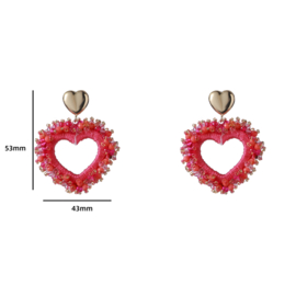 Oorbel Wrapped Beads Heart Pink