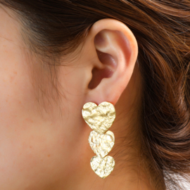 Oorbel 3 Hammerd Hearts Gold