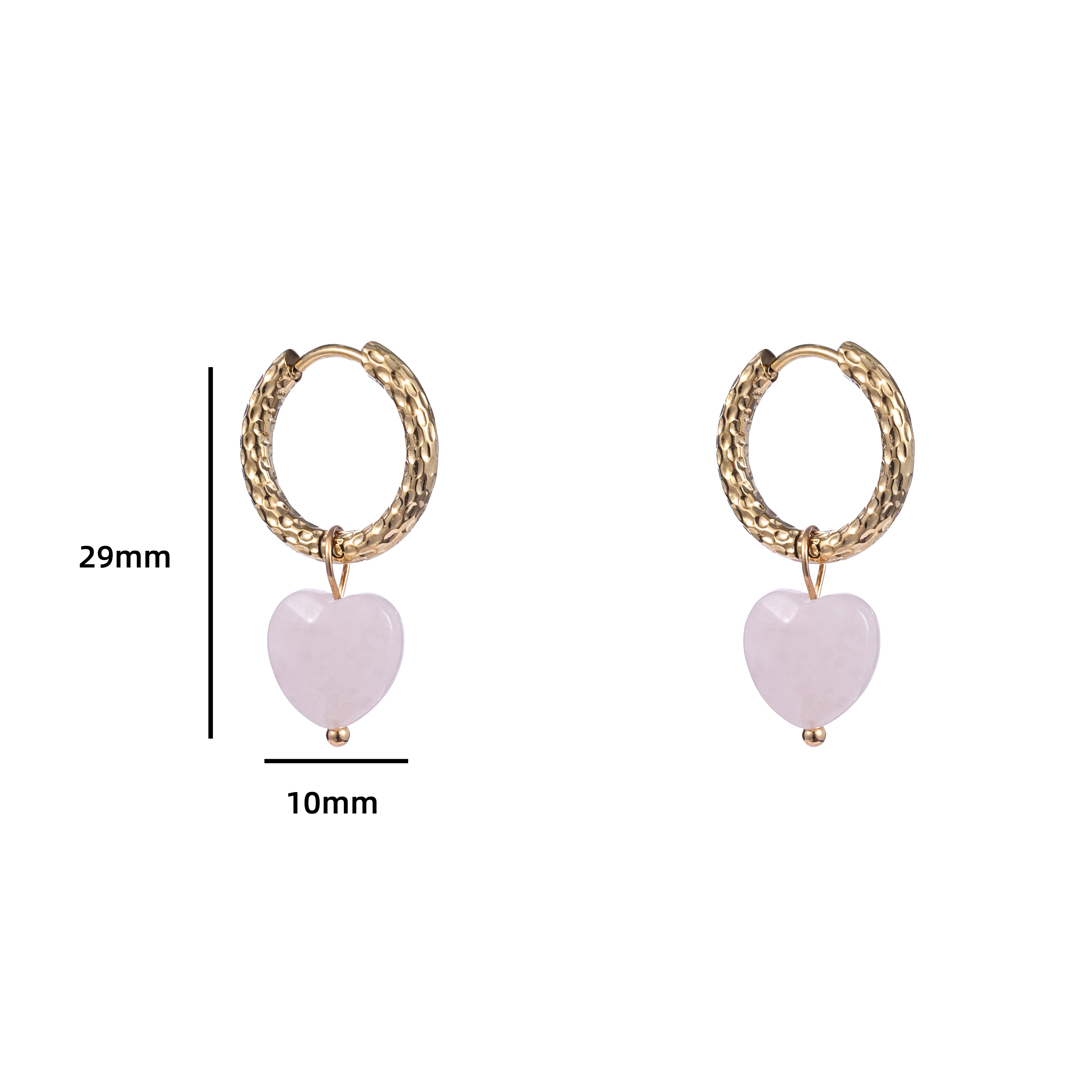 Oorbel Heart Stone Rose Quartz