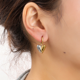 Oorbel Two Tone Heart Hoop