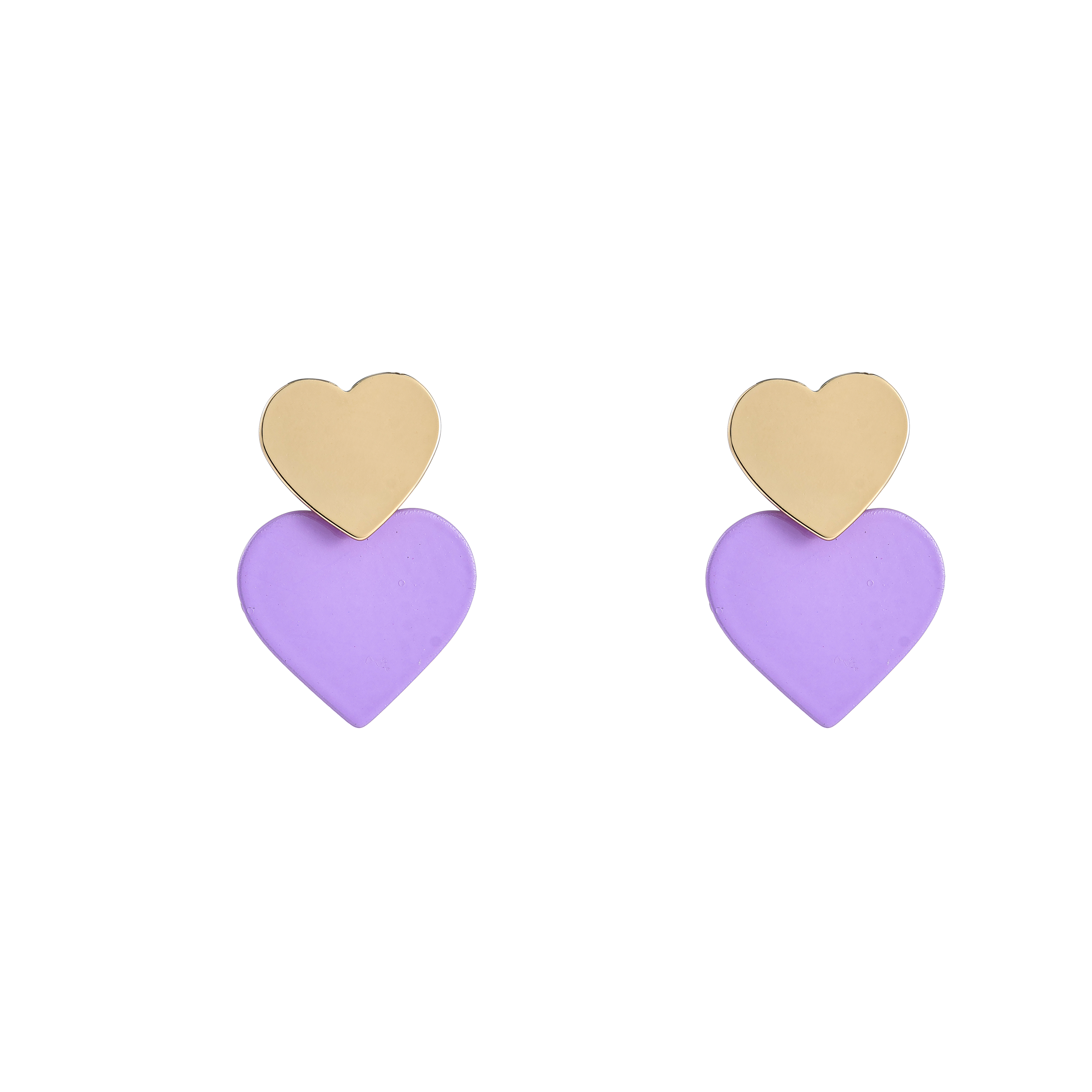 Oorbel Two Hearts Purple Gold