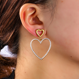 Oorbel Pearl Dots Heart Gold