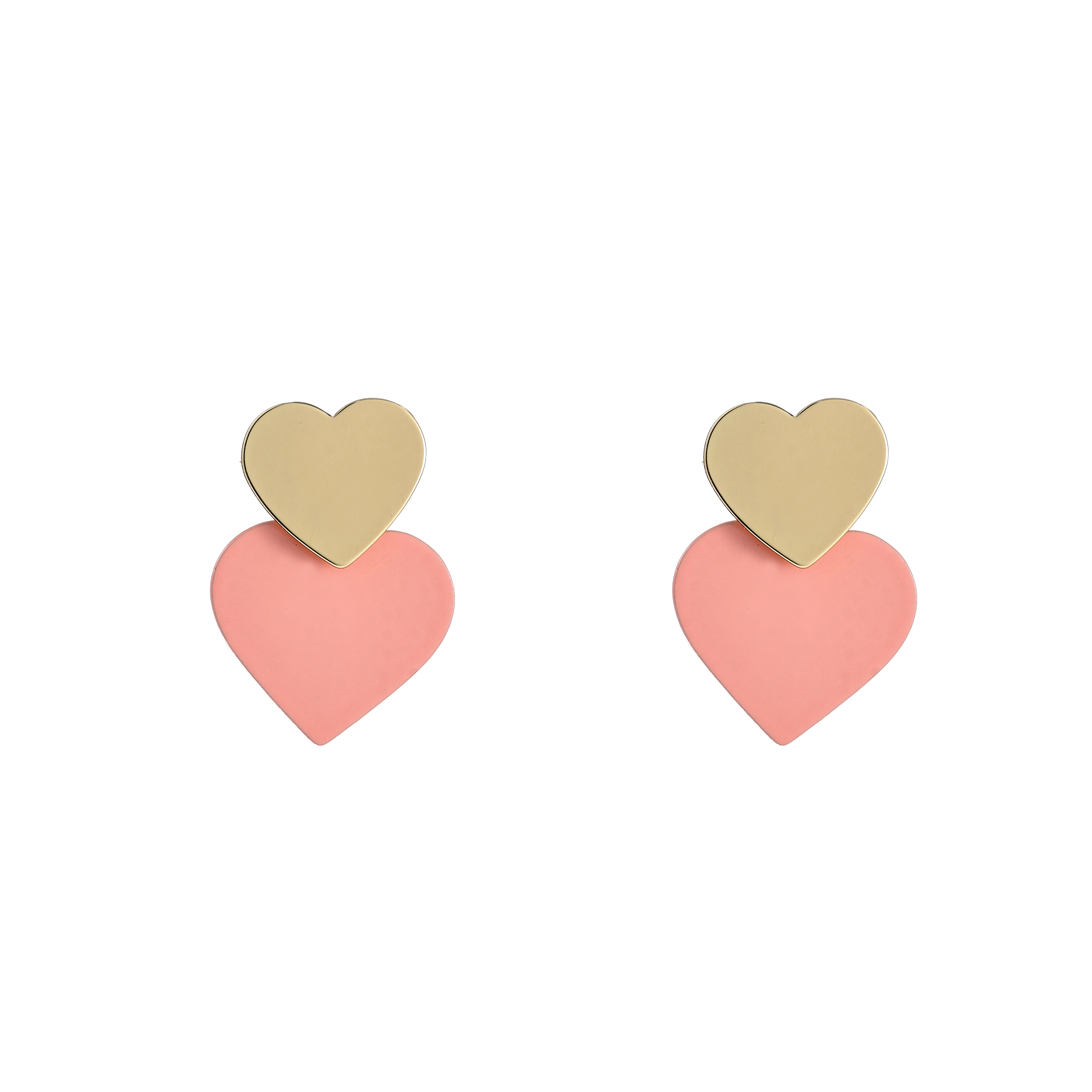 oorbel Two Hearts Pastel Pink Gold