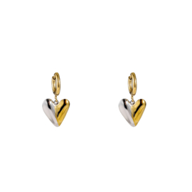 Oorbel Two Tone Heart Hoop
