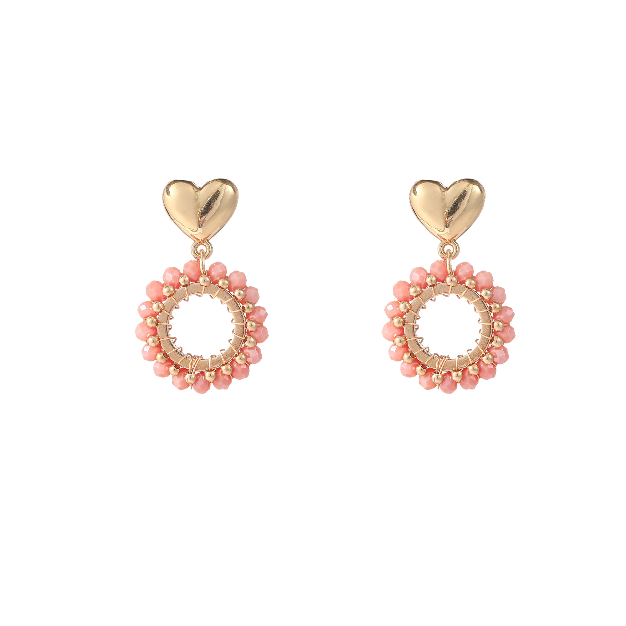 Oorbel Cute Heart Dangle Pastel Pink Gold
