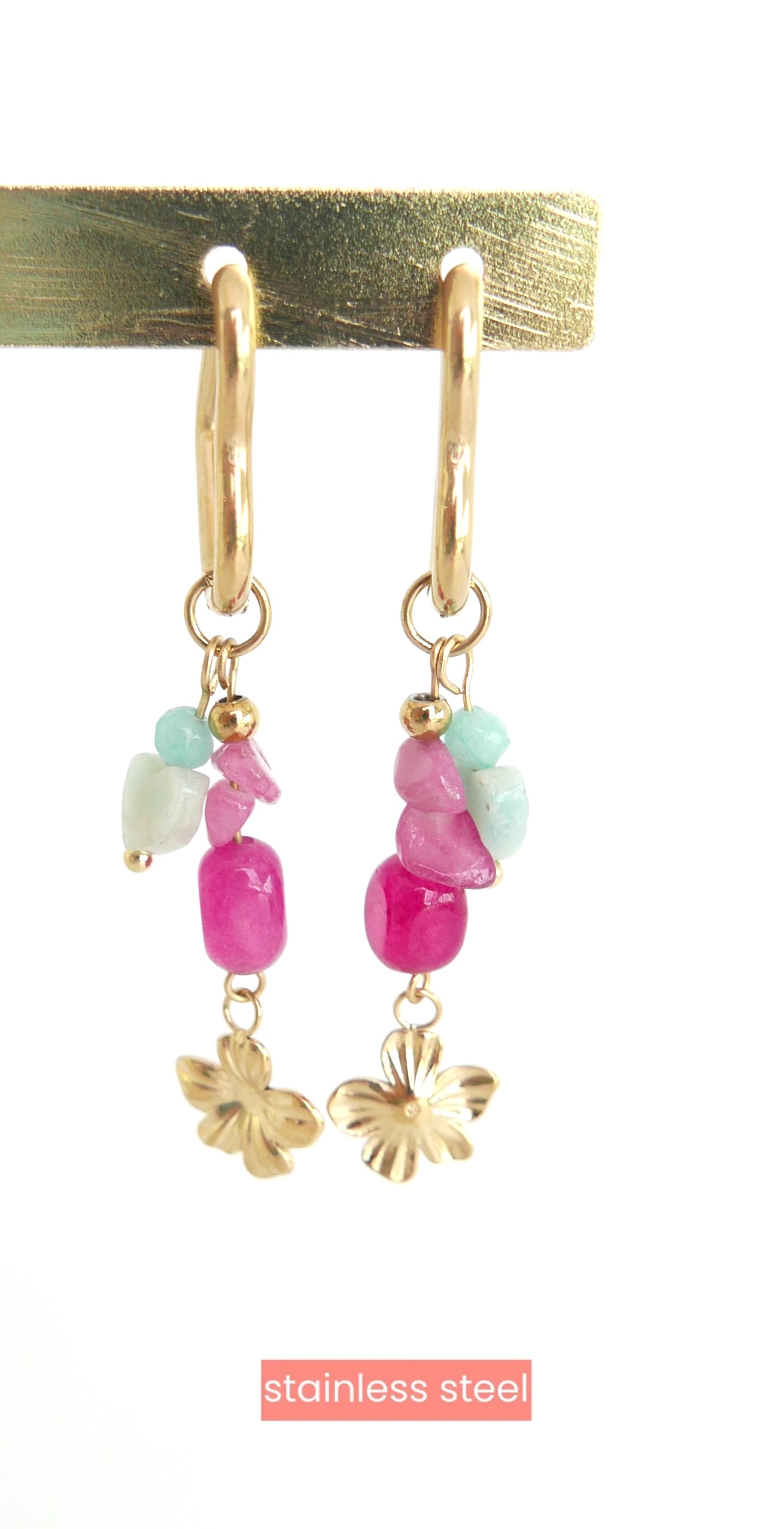 Oorbel Summer Hoop Flower Pink Blue Gold