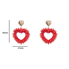 Oorbel Wrapped Beads Heart Bright Coral