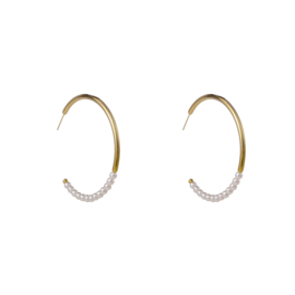 Oorbel Round Pearl Hoop 50mm Gold