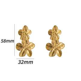 Oorbel Double Flower Stud 22mm 33mm Gold