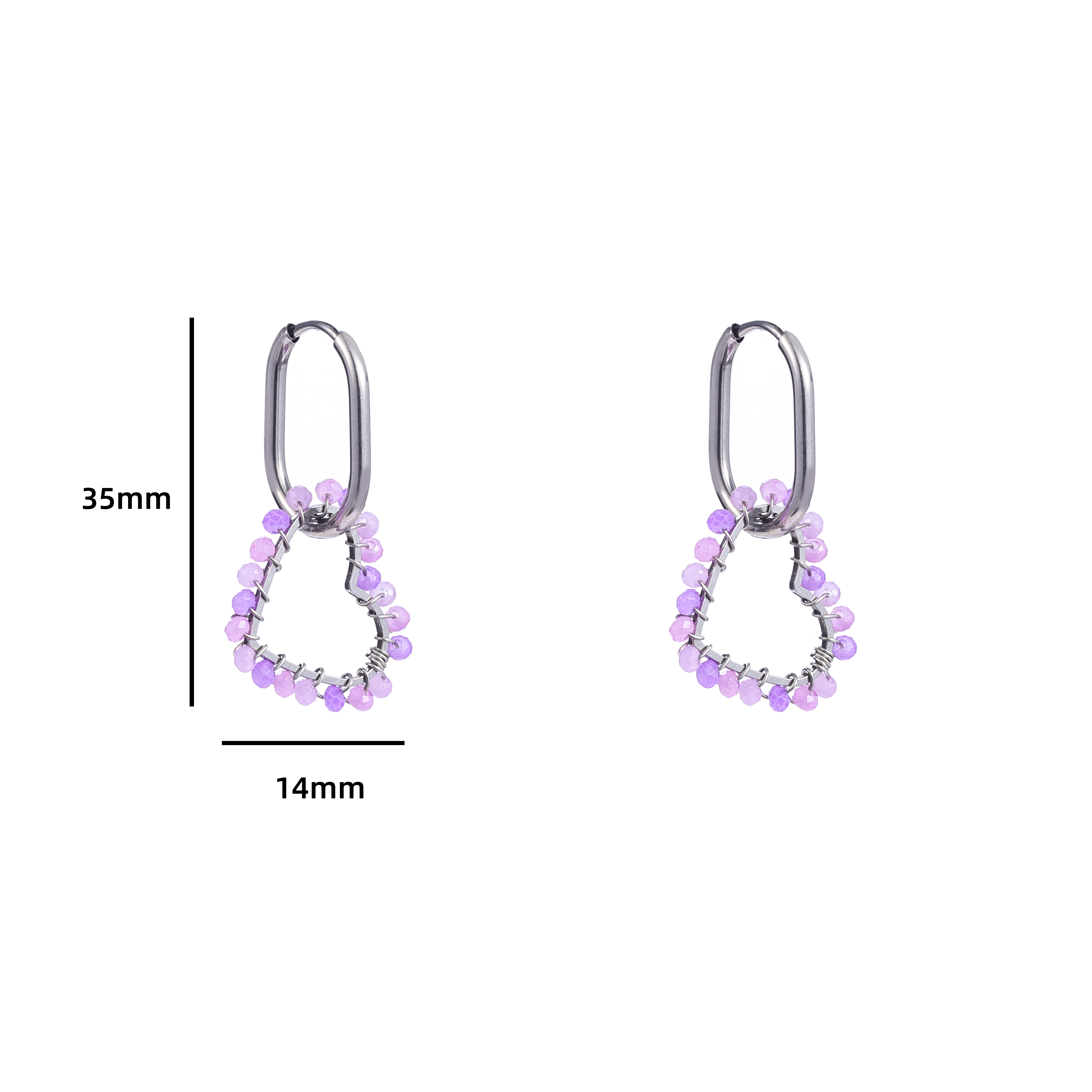 Oorbel Bead Heart Purple Silver