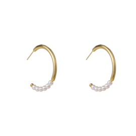 Oorbel Round Pearl Hoop 30mm Gold