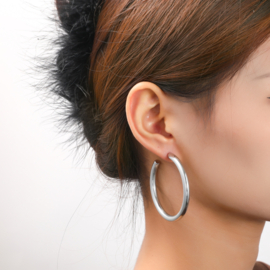Oorbel Striped Hollow Hoop Silver