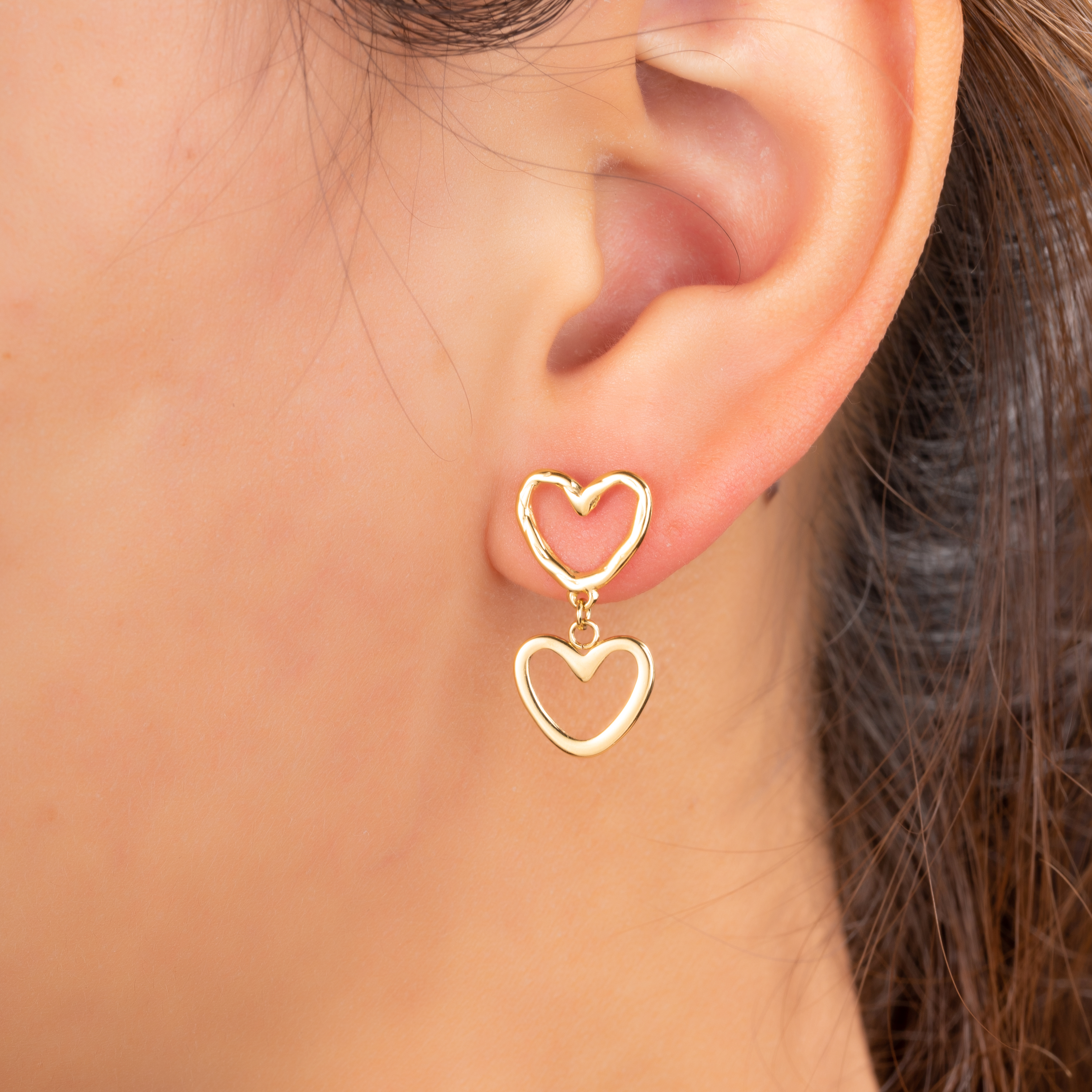 Oorbel Double Dangling Hearts Gold