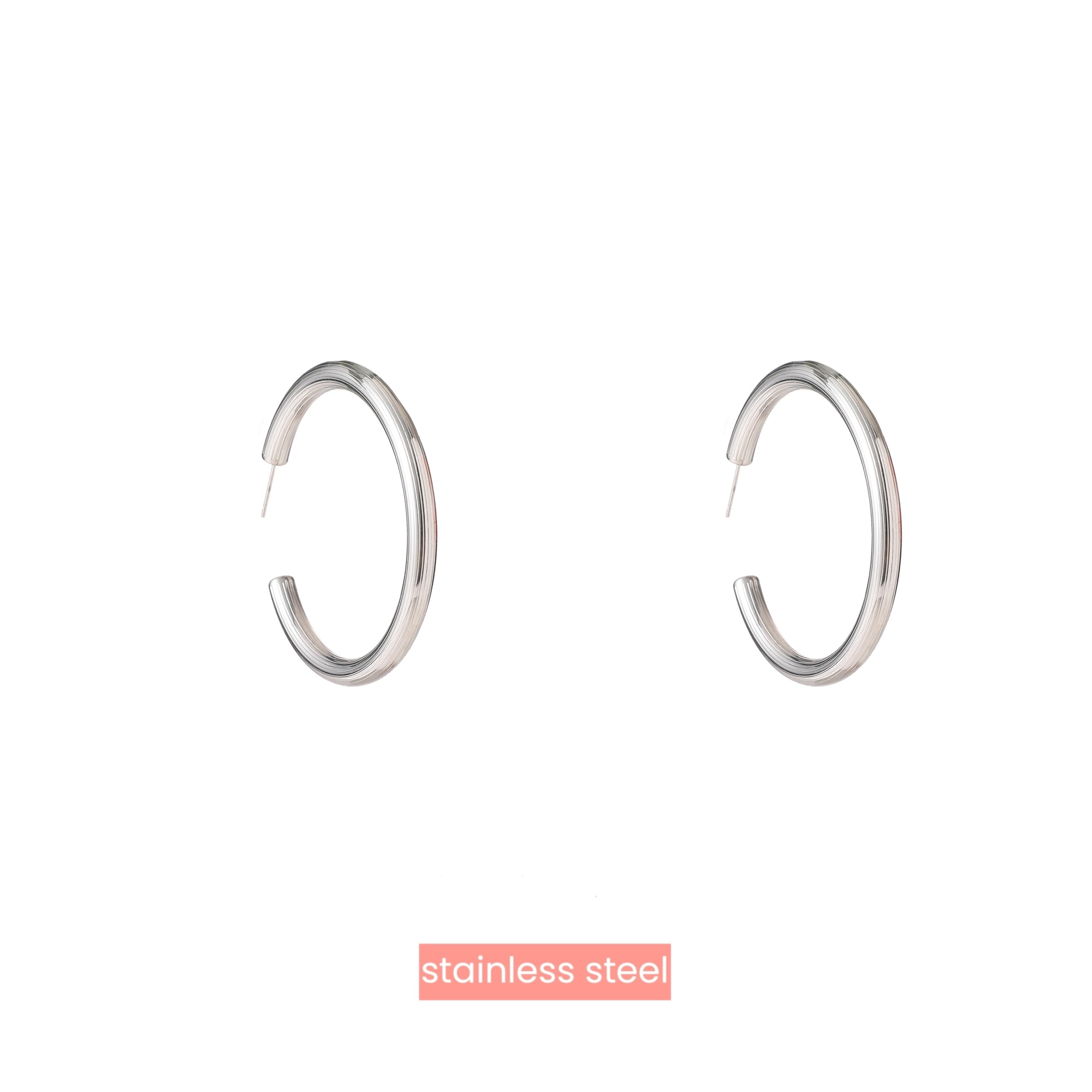 Oorbel Stiped Hollow Hoop Silver