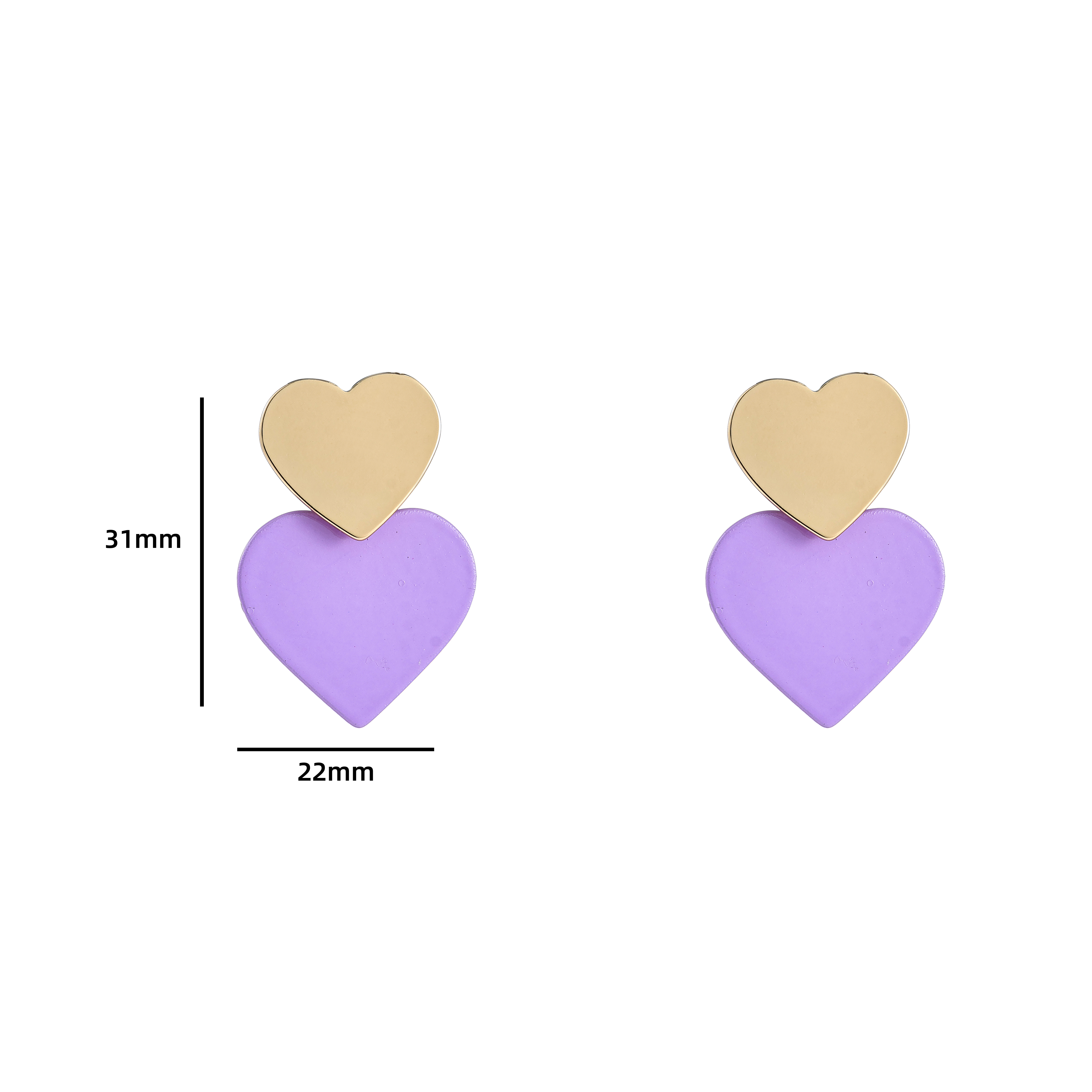 Oorbel Two Hearts Purple Gold