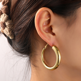 Oorbel Big Round Hollow Hoop Gold