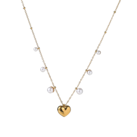 Ketting Pearls + Hearts Gold