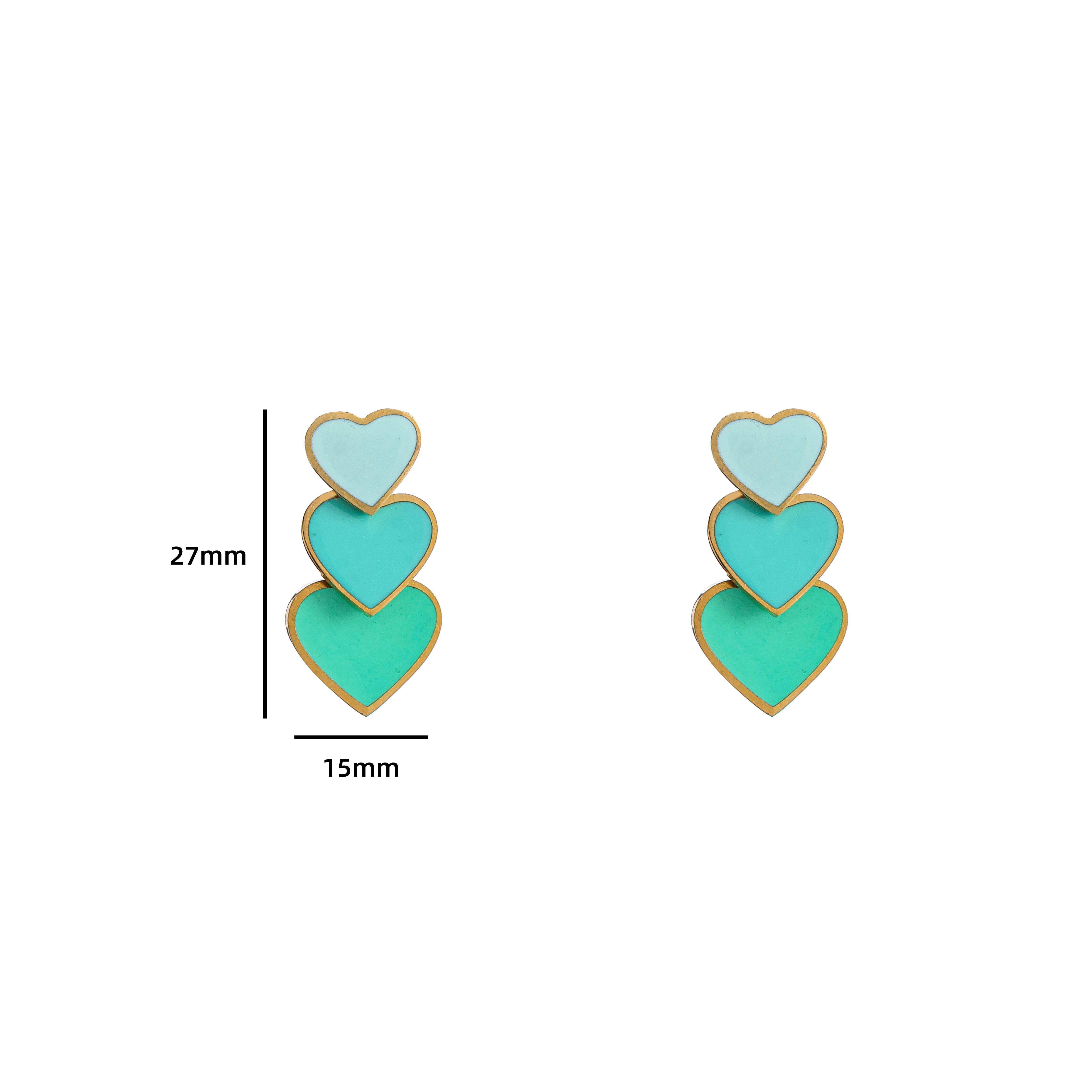 Oorbel Three Little Hearts Blue Gold