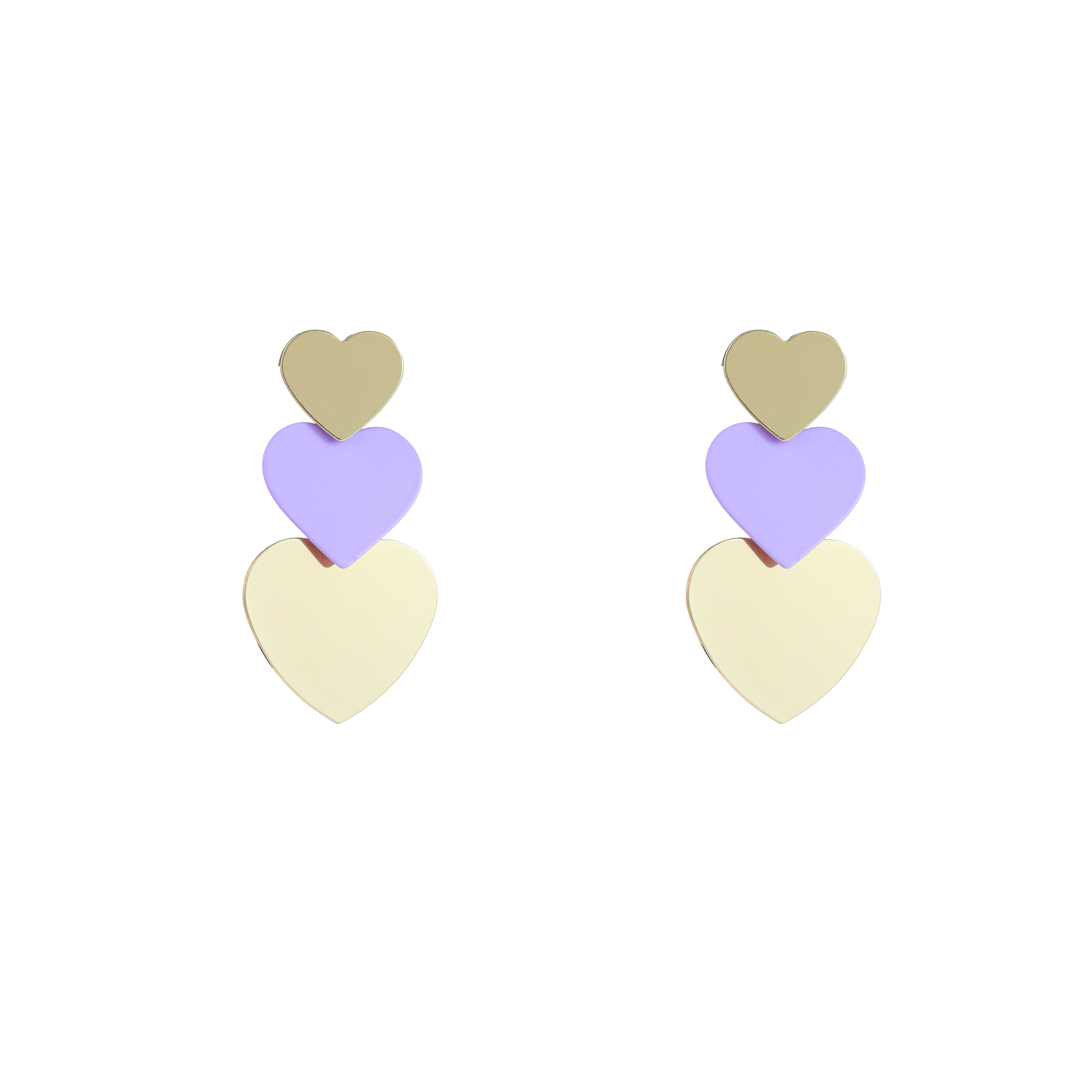 Oorbel Three Hearts Purple Gold