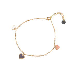 Enkelbandje Three Hearts Charm Gold