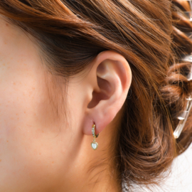Oorbel Stras Hoop + Heart Gold