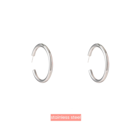 Oorbel Striped Hollow Hoop Silver