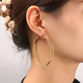 Oorbel Fine Double Hoop 60mm Gold