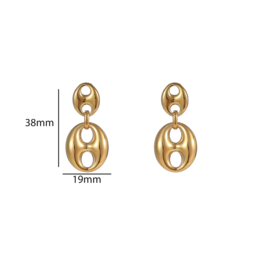 Oorbel Big Double Button Dangle Gold