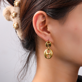 Oorbel Big Double Button Dangle Gold
