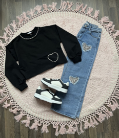 Sweatshirt parel hartjes zwart