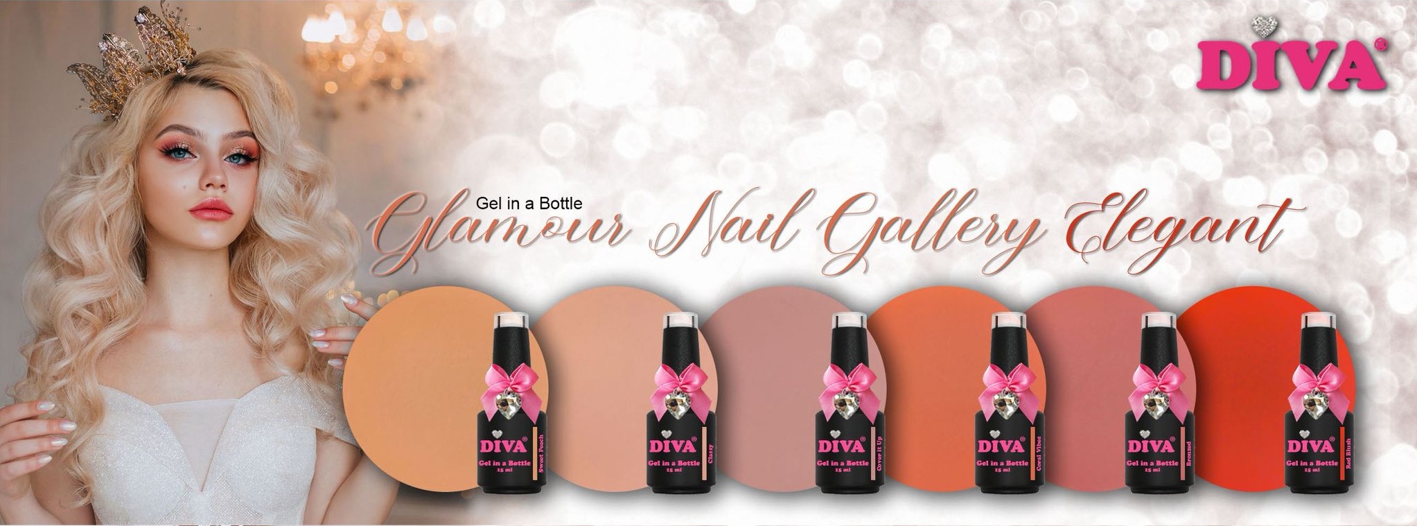 Diva Gel In A Bottle Glamour Nail Gallery Elegant 6 x 15ml- Hema Free - TPO Free