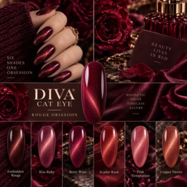 Diva Gellak Cat Eye Rouge Obsession Collectie - 6x10ml + Gratis Color Pop Stickers  +  Bear Magneet