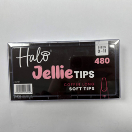 Halo Jellie Nail Tips Coffin Long, Sizes 0-11, 480 Mixed Sizes