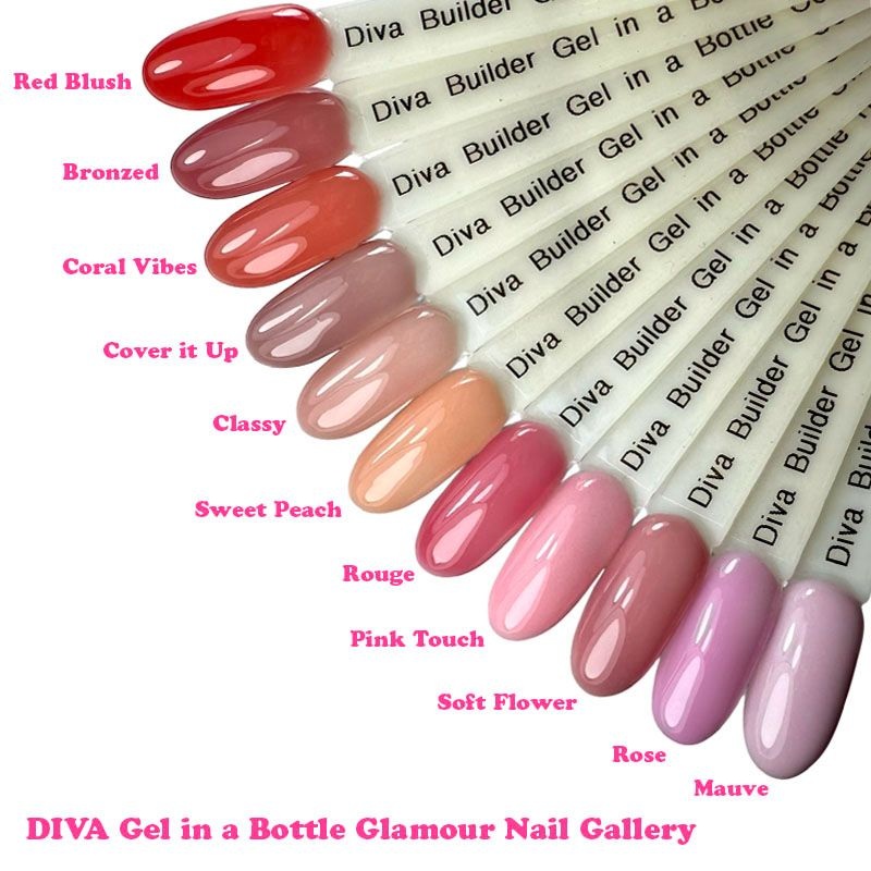 Diva Gel In A Bottle Glamour Nail Gallery Smooth - Rouge 15ml - Hema Free - TPO Free