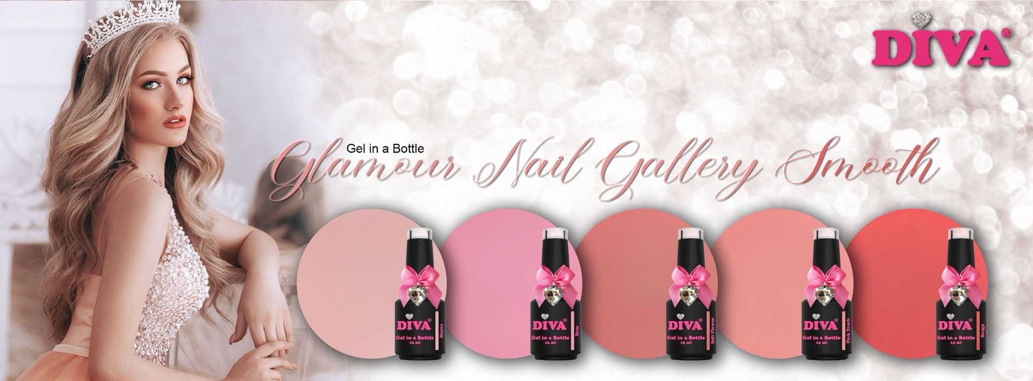 Diva Gel In A Bottle Glamour Nail Gallery Smooth 5 x 15ml - Hema Free - TPO Free