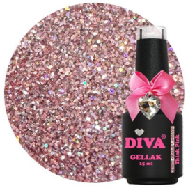 Diva Gellak Think Glitter Glass - Think Pink - 15ml - Hema Free
