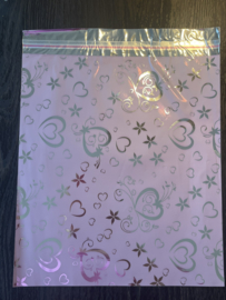 Cadeauzakjes roze/zilveren hartjes 10 st.