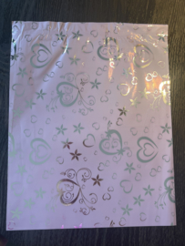 Cadeauzakjes roze/zilveren hartjes 10 st.