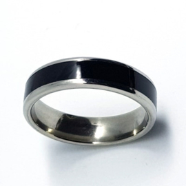 Zilveren Ring Met Brede Zwarte Band Maat 20