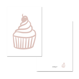 Mini kaartje cupcake roze/wit ( PER 5 STUKS )