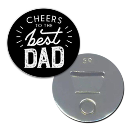 Opener/Magneet " Cheers to the best DAD " zwart ( PER STUK )