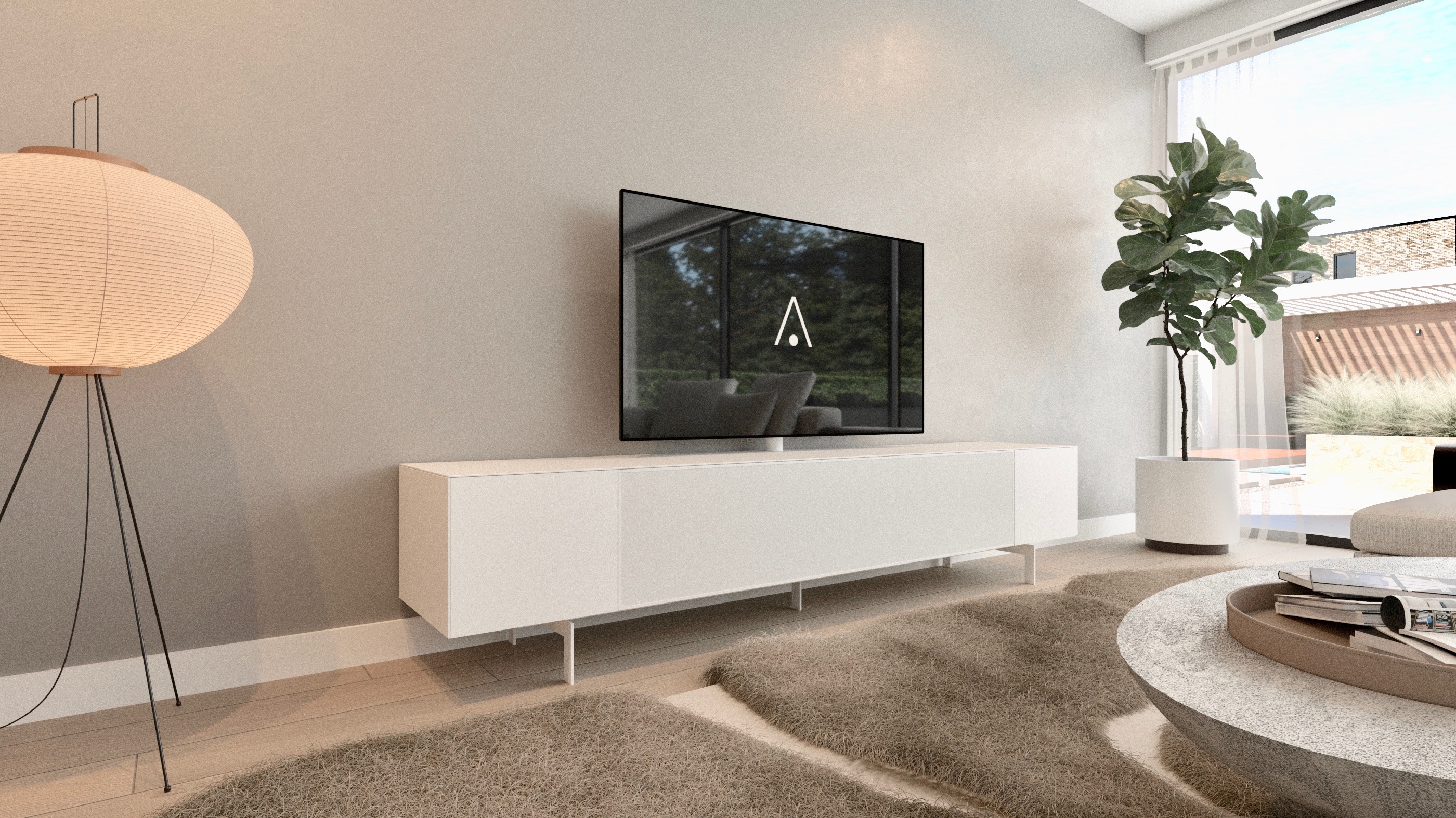 Mika 220 | 40.140.40 | white WHTC | frame onderstel 4, tv beugel en media klep in white WHTC