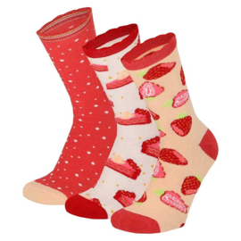 Aardbei sokken kinderen (3-pack)