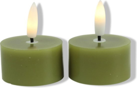 Countryfield LED theelichtjes/waxinelichtjes - 2x st - groen - D4 x H5,2 cm - met timer