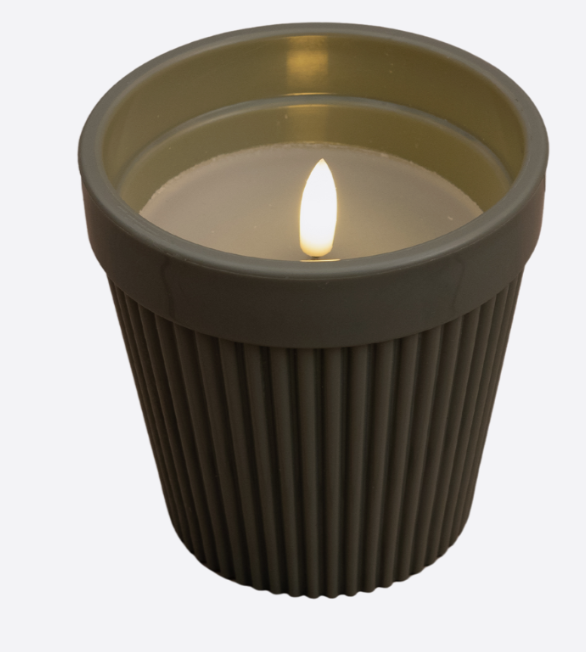 Buitenkaars in pot 3D vlam olijf 11 cm