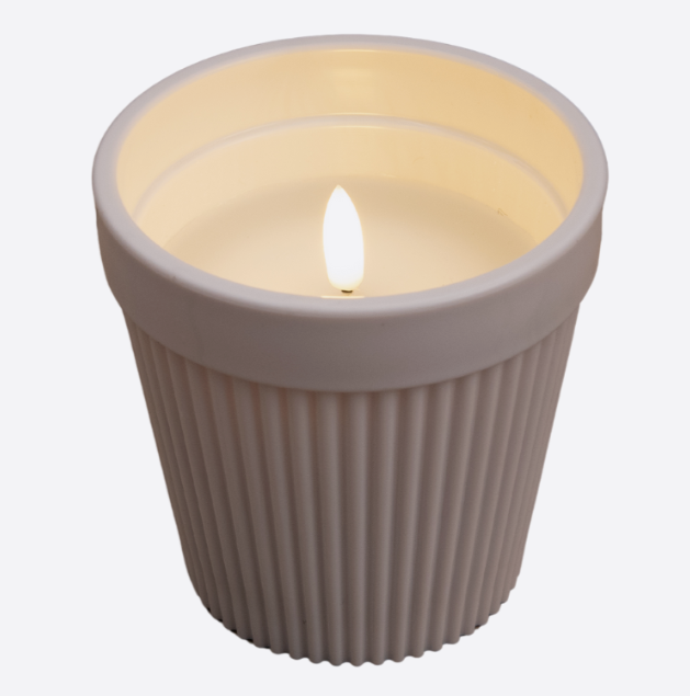 Buitenkaars in pot 3D vlam wit 11 cm