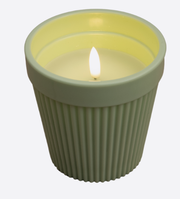 Buitenkaars in pot 3D vlam groen 11 cm