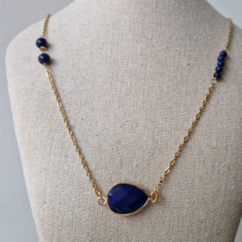 Ketting rvs goud met lapis lazuli