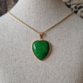 Rvs ketting goud met hartje van groene jade